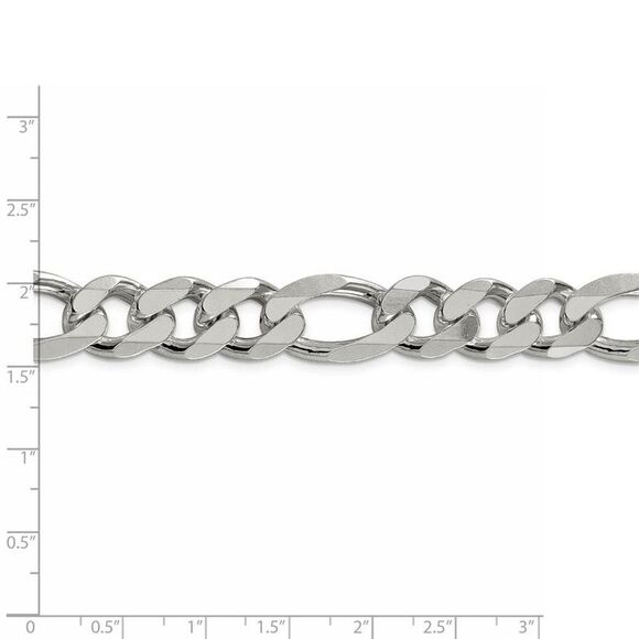Men's 13.5mm, Sterling Silver, Solid Figaro Chain Necklace, 26 Inch